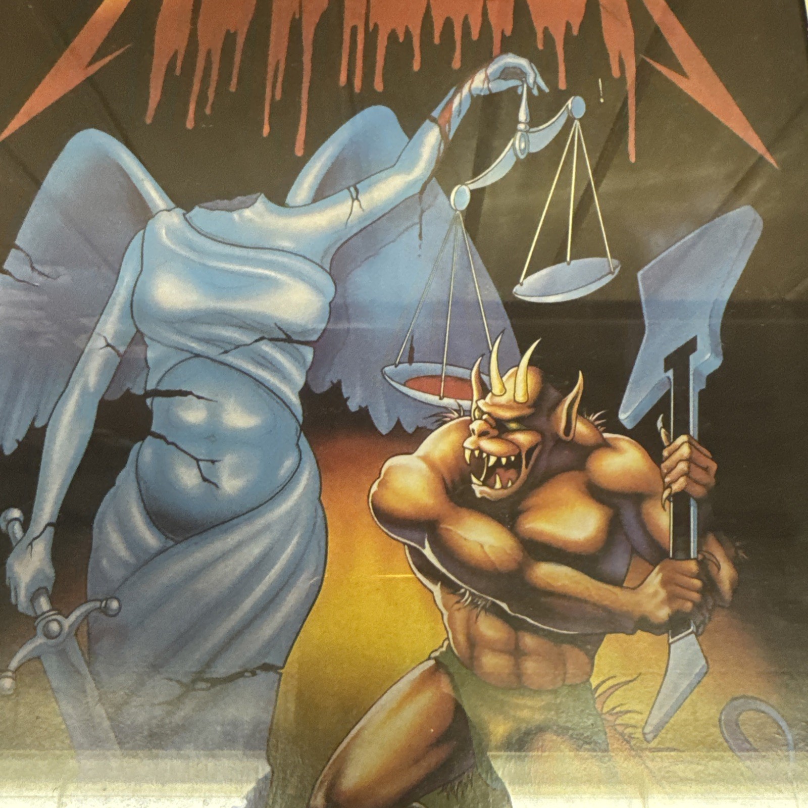 Vintage METALLICA Justice Demon Carnival Prize W/Glass 14” X 14”
