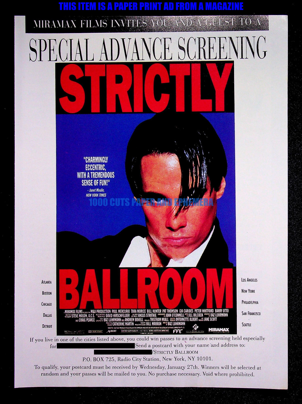 Strictly Ballroom Miramax Films 1992 Trade Print Magazine Ad Poster ADVERT