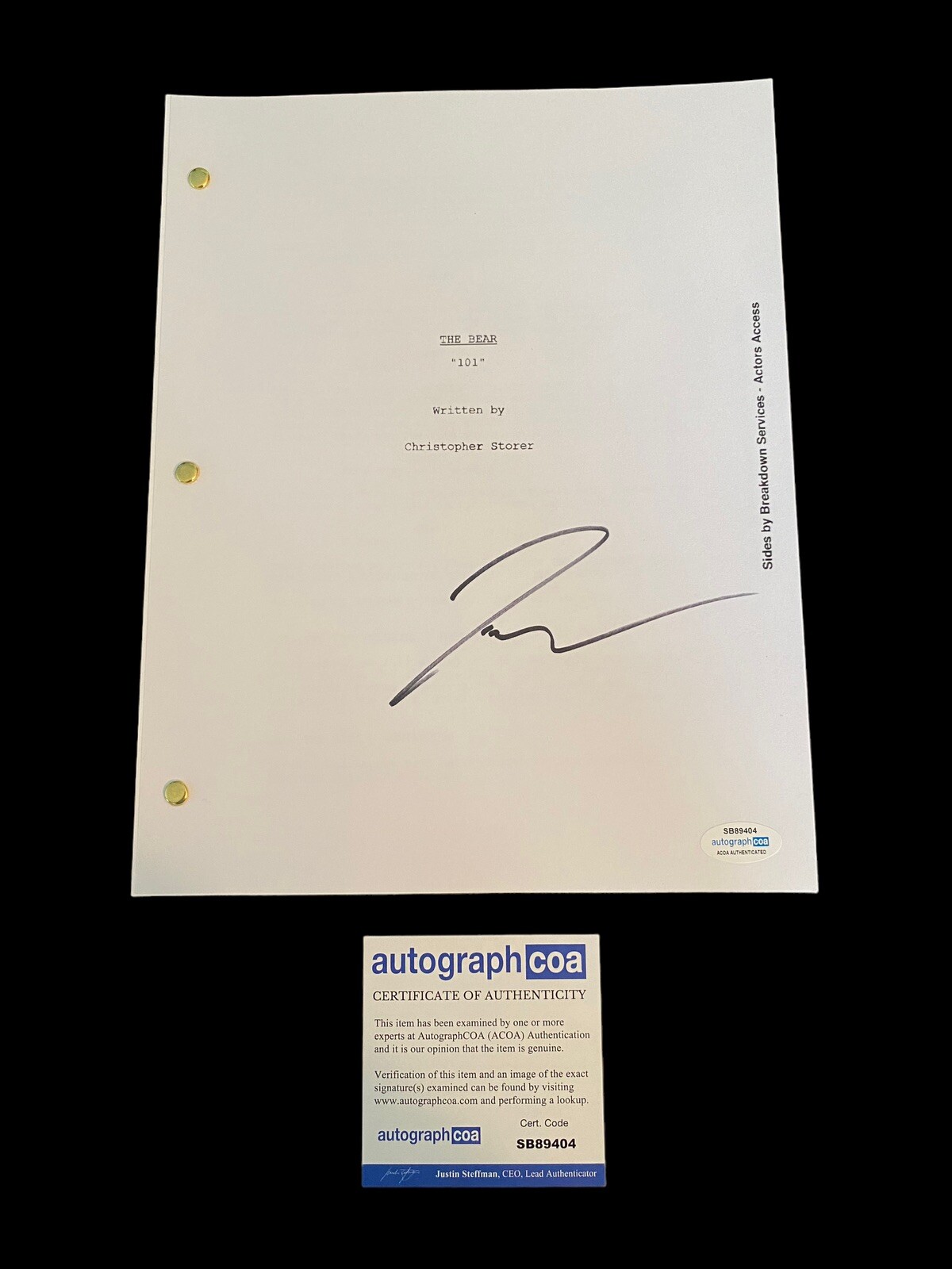 JEREMY ALLEN WHITE ‘The Bear’ TV Show Signed Autographed Complete Script ACOA