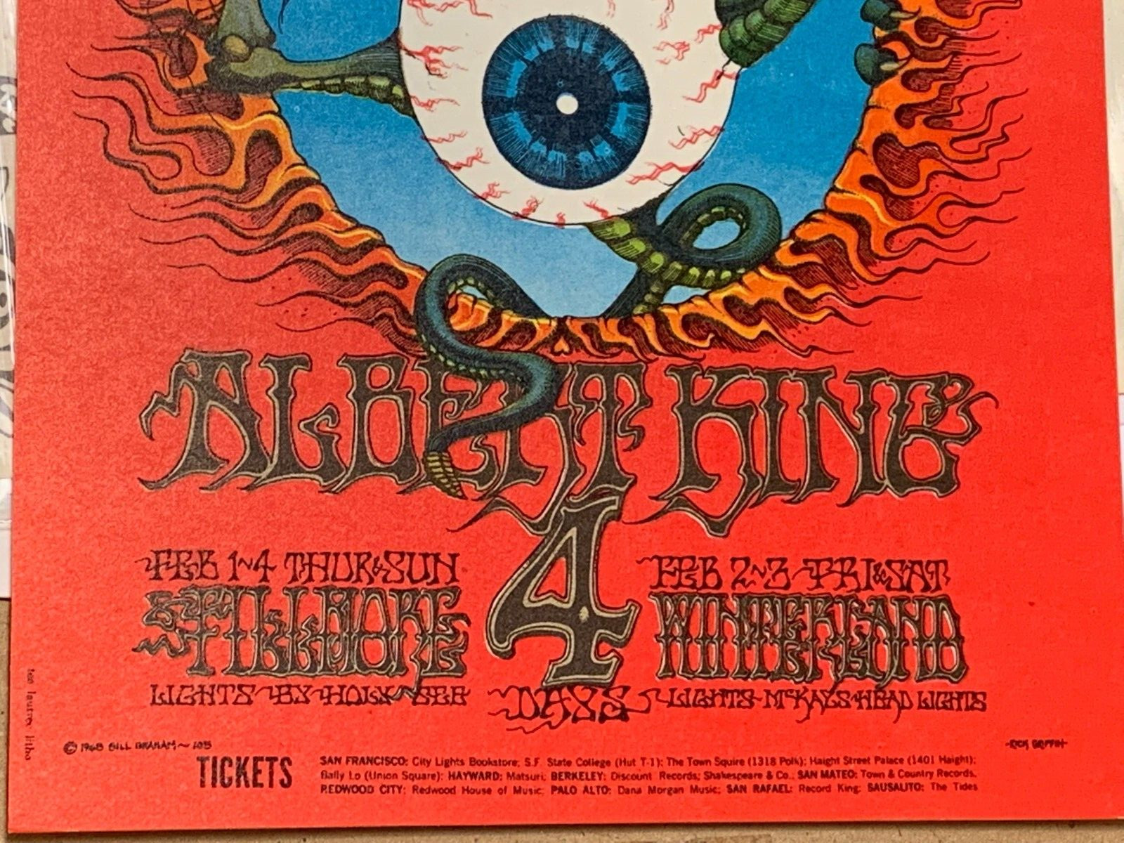 JIMI HENDRIX EXPERIENCE FILLMORE BALLROOM 1968 BILL GRAHAM POSTCARD BG-105 B-17