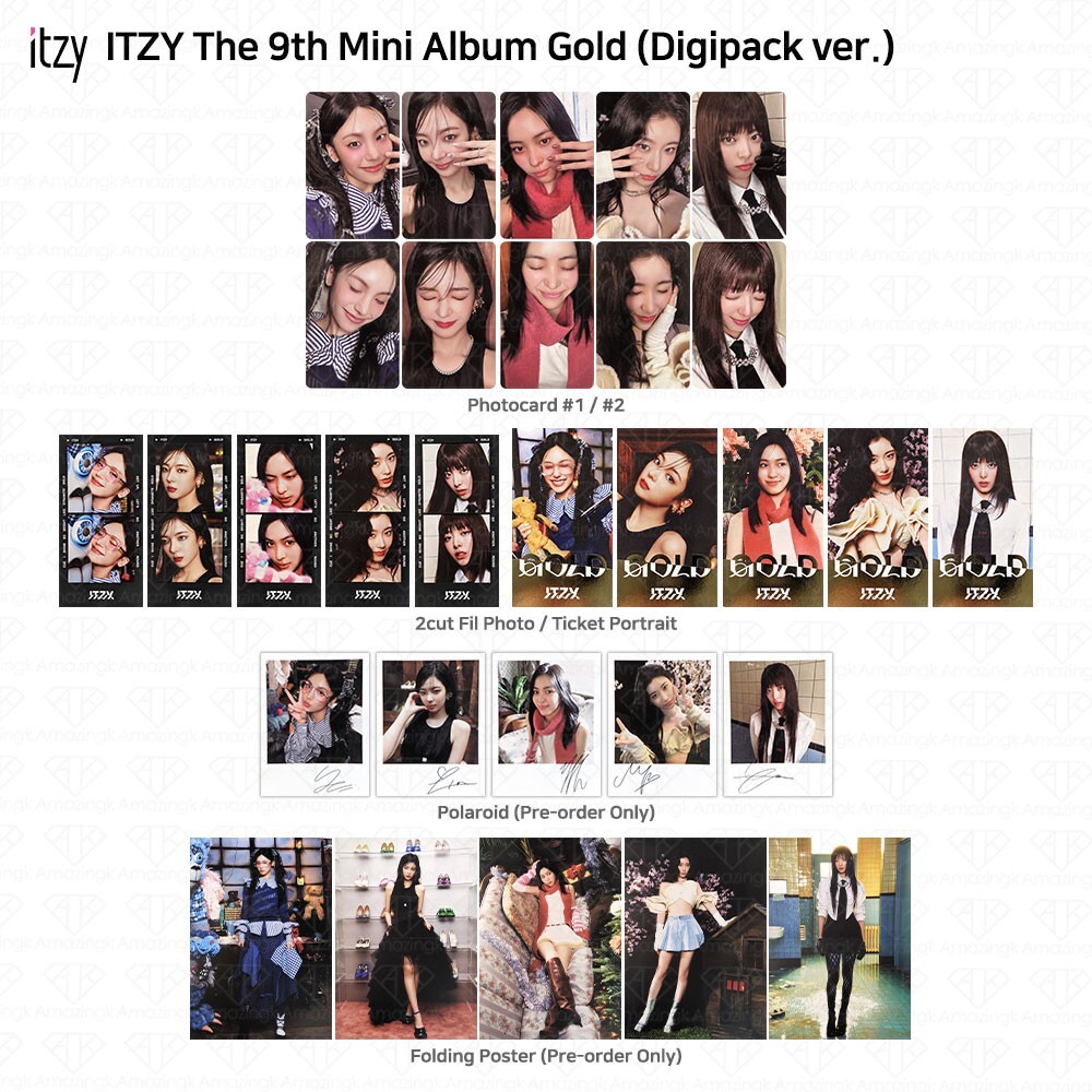 ITZY 9th Mini Album GOLD Digipack ver Photocard Polaroid Ticket Poster KPOP