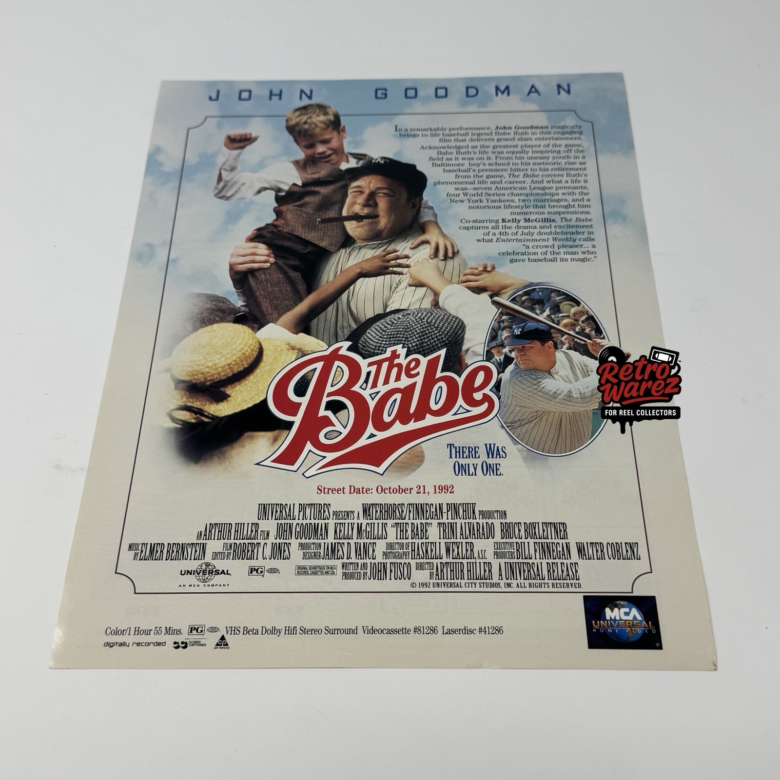 The Babe 1992 Movie Promo VHS AD Slick Flyer 8.5×11” John Goodman Ruth Baseball