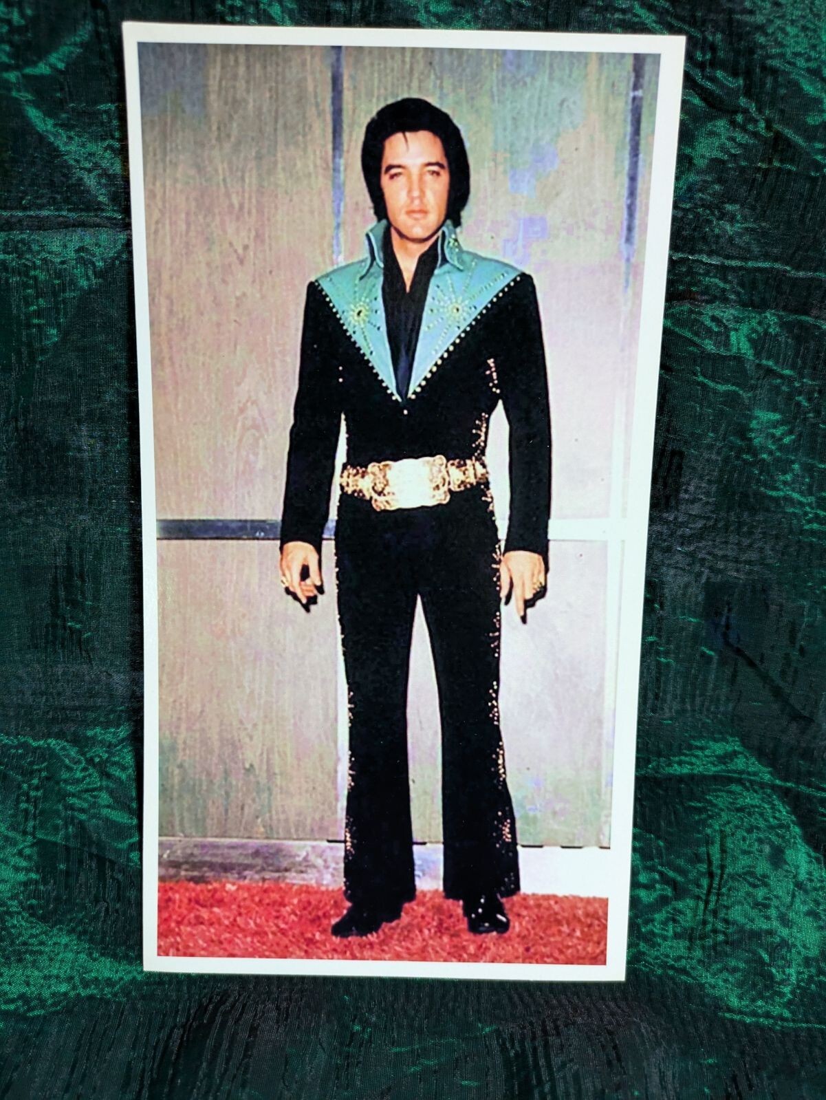 ELVIS AND THE CISCO KID OUTFIT WITH THE GOLD BELT. 4 3/4 X 8 1/2 INCHES.