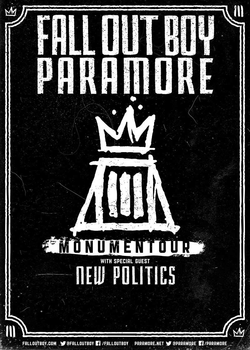 FALL OUT BOY /PARAMORE “MONUMENTOUR” 2014 NORTH AMERICAN CONCERT POSTER-Pop Punk