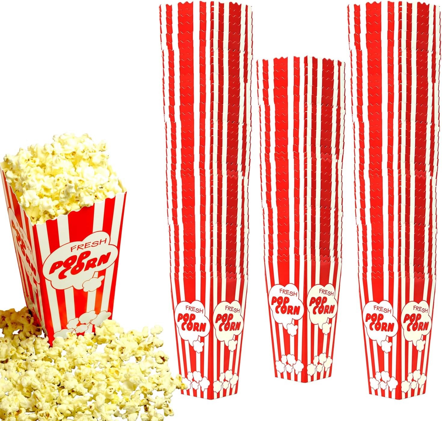 15 Movie Night Popcorn Paper Boxes Buckets 7.75 Inches Tall Large & Holds 46 Oz