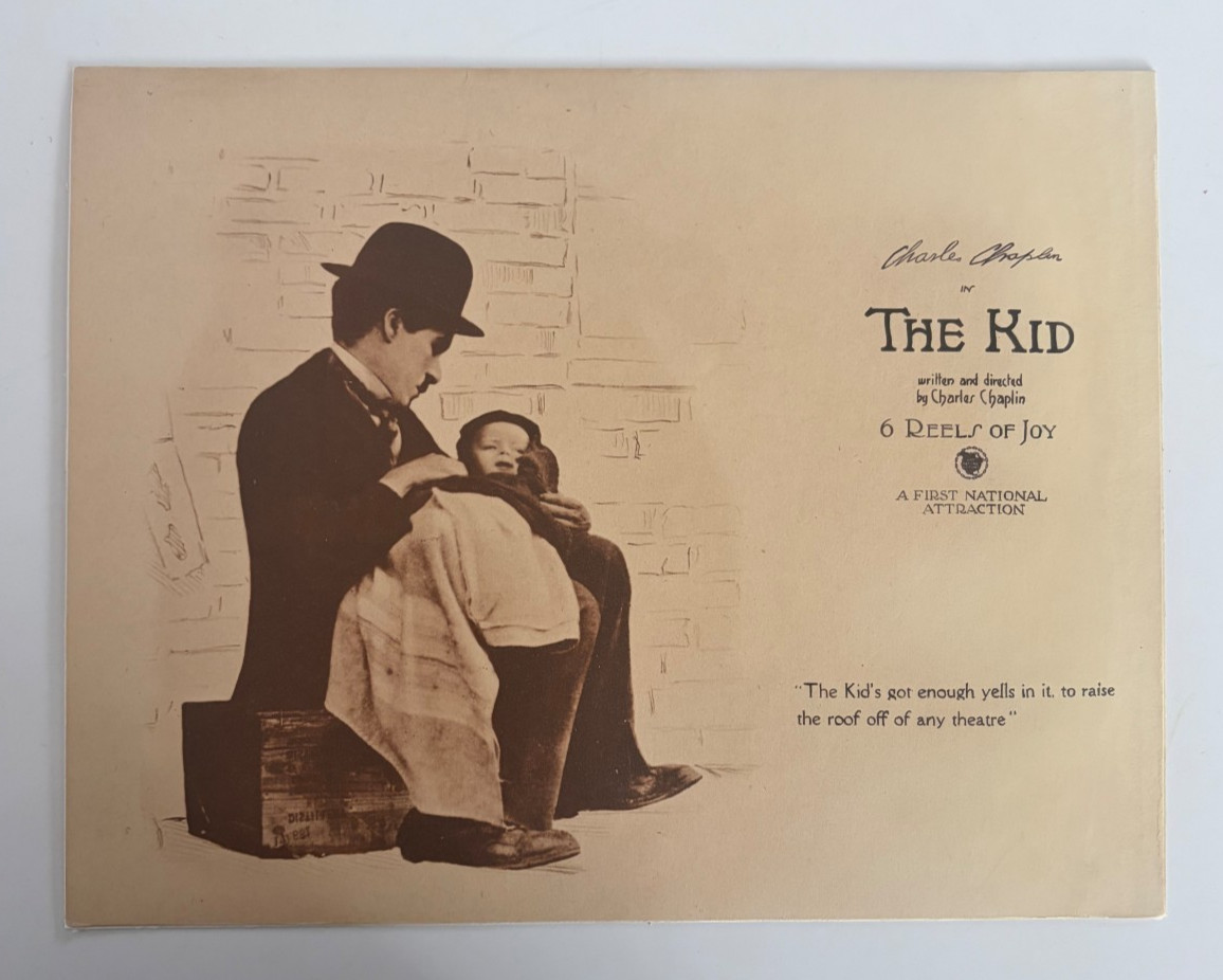 CHARLIE CHAPLIN, ORIGINAL 1921, THE KID, LOBBY CARD, Linnen backed. TC style