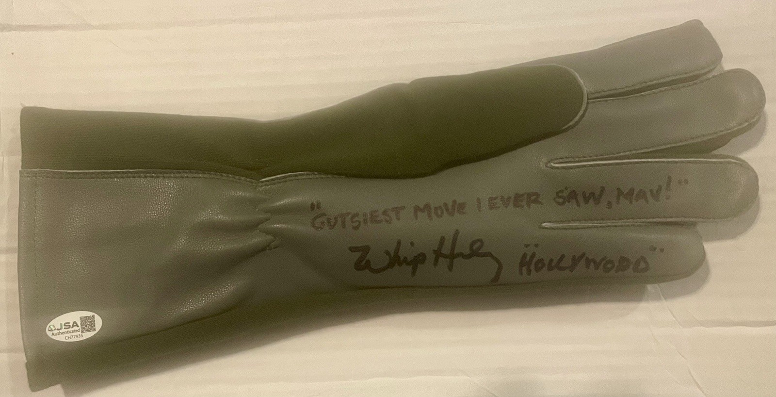 “TopGun” Replica Prop Aviator’s Glove Signed By Whip Hubley “Hollywood” JSA Cert