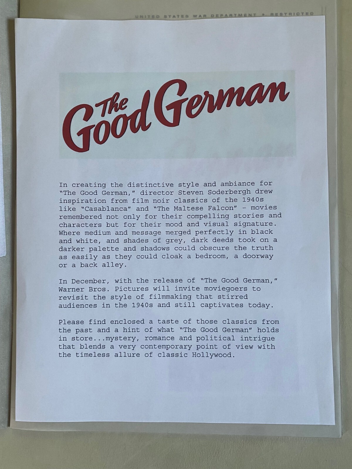 The Good German Promo Booklet Warner Bros. 2006 DS
