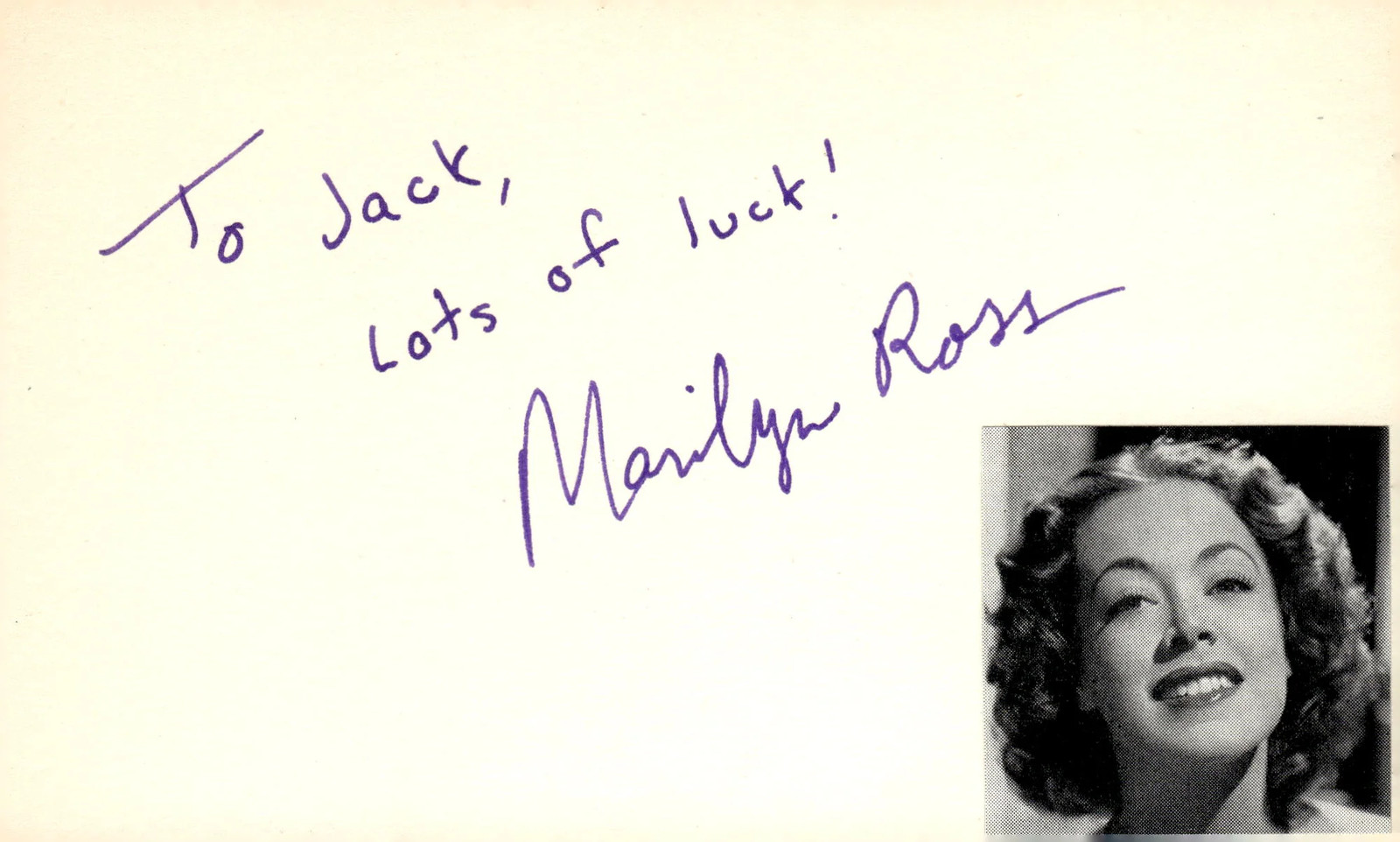 Marilyn Ross Signed Auto 3×5 Index Card Theatre