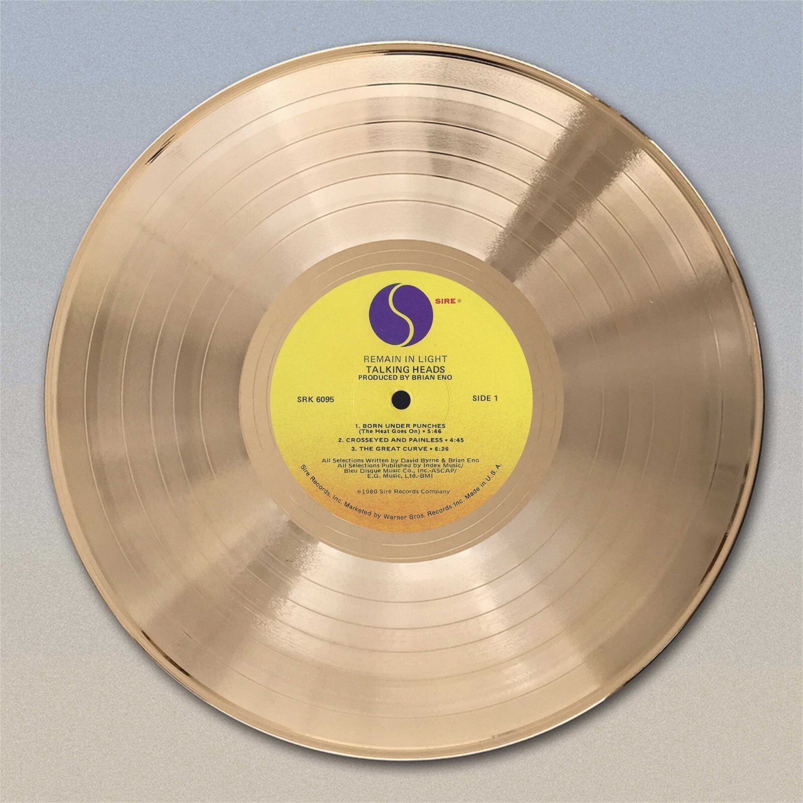 Talking Heads “Remain In Light” Gold LP Record wall art