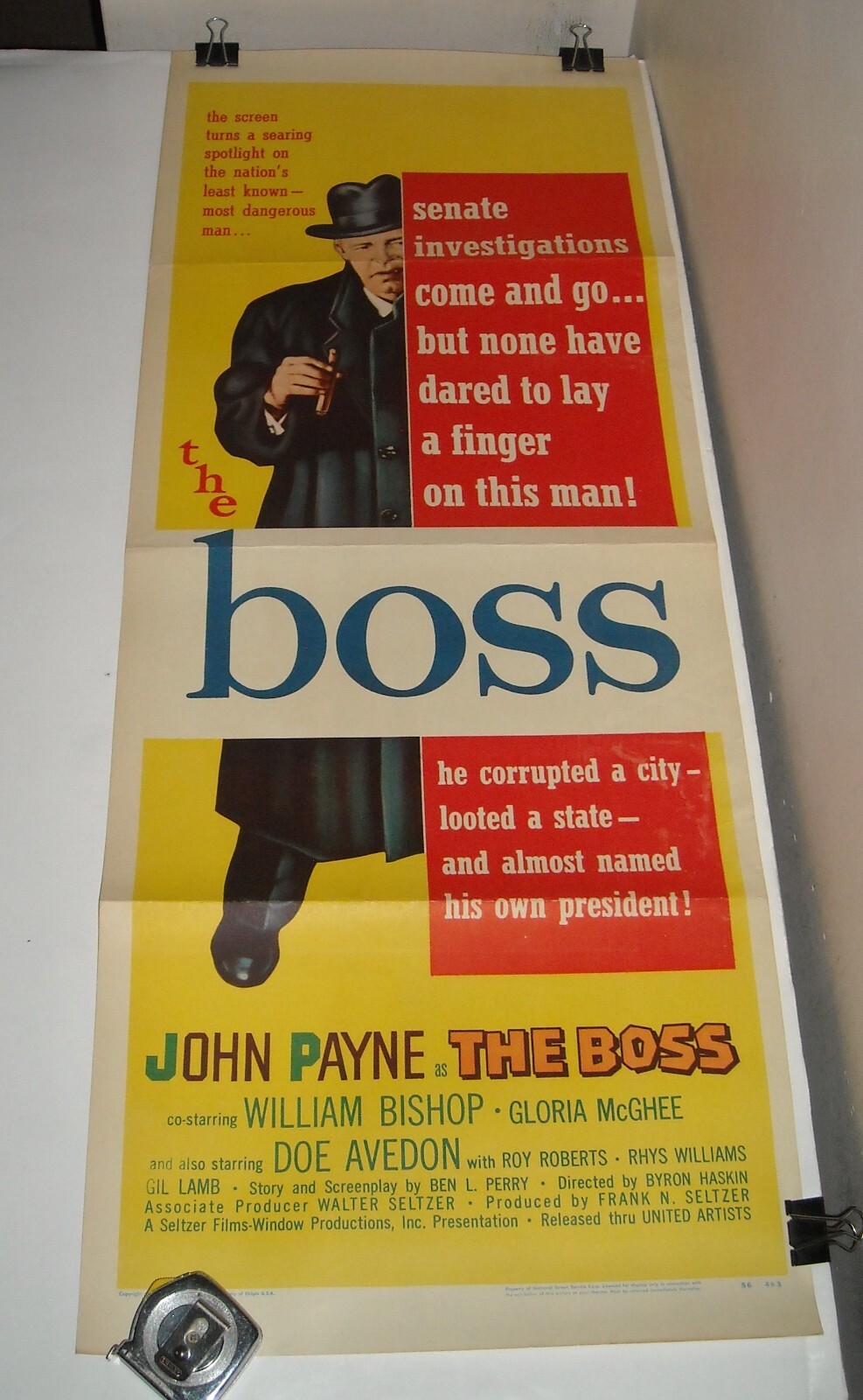 ROLLED 1956 THE BOSS MOVIE POSTER 14X36 INCH JOHN PAYNE GLORIA McGHEE