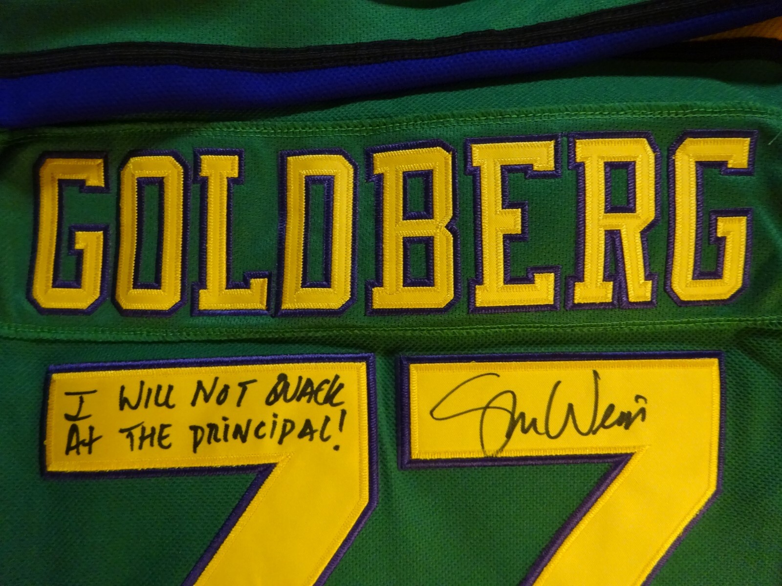 Signed Shaun Weiss Autographed Inscriptions Mighty Ducks Goldberg Jersey PSA COA