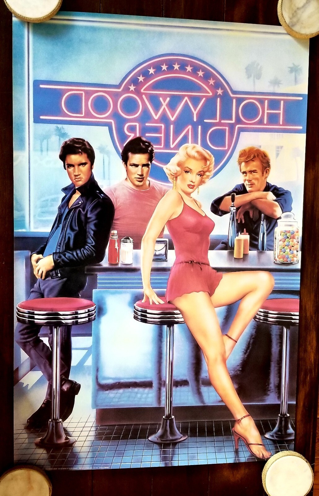 HOLLYWOOD DINER Original Poster 1990 MARILYN, ELVIS, DEAN & BRANDO Syd Brak