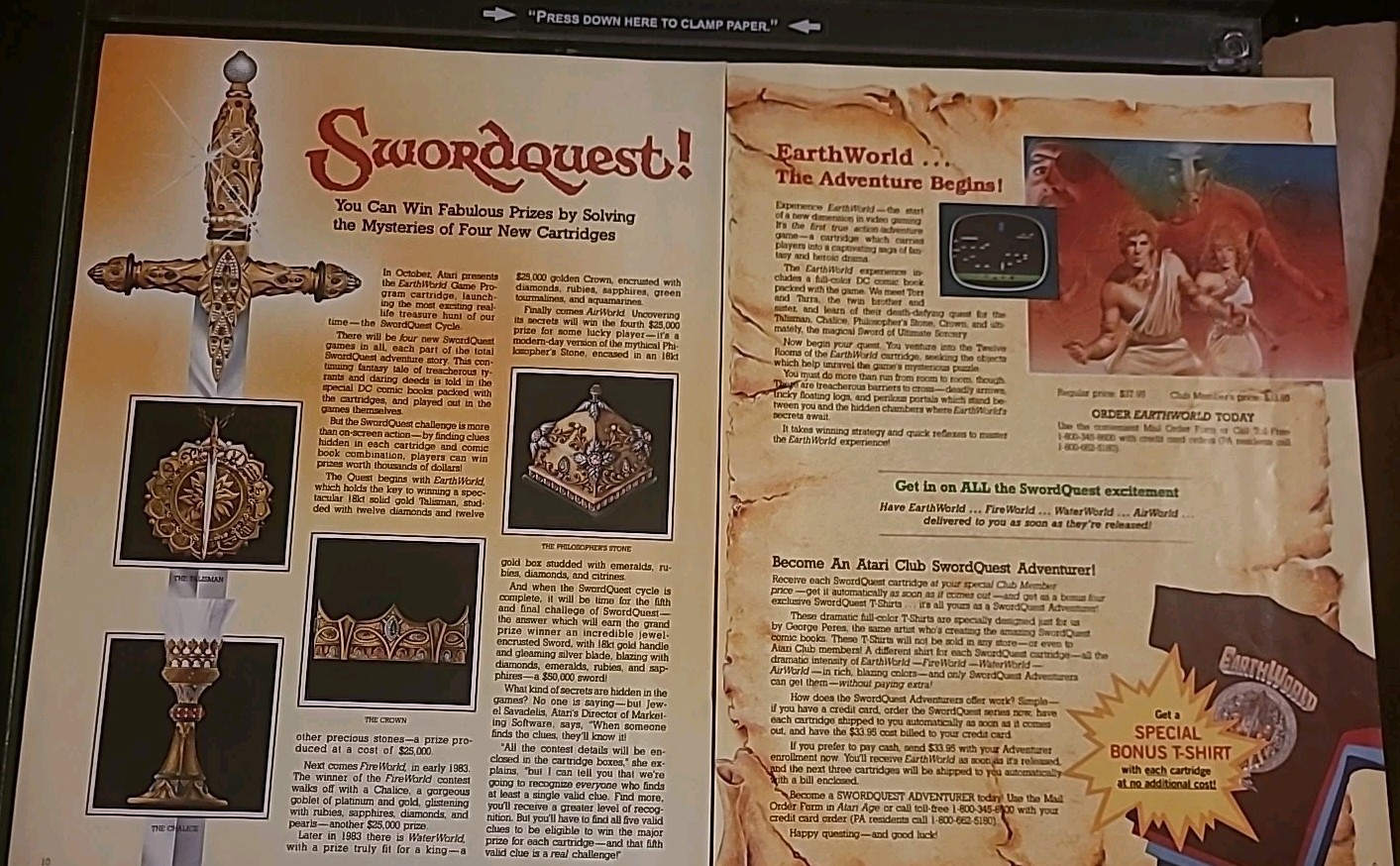 Swordquest Artari Contest All Prizes Video Game 16×11 Print Ad 1980s