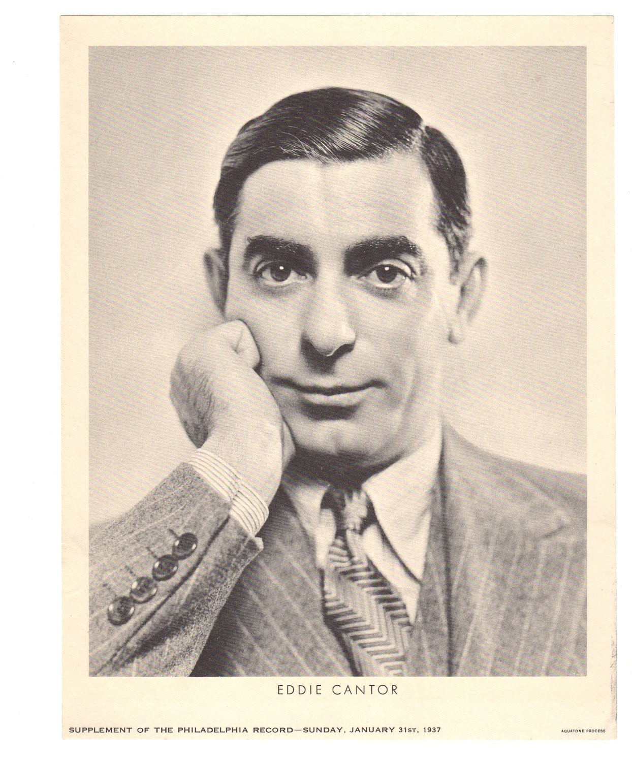 1937 Eddie Cantor PHOTO Supplement Philadelphia Record NEWSPAPER Aquatone Color