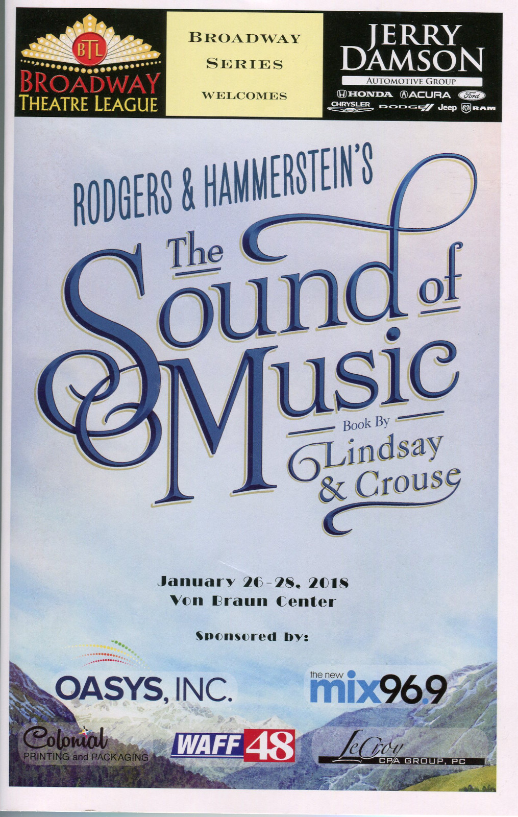 The Sound of Music Broadway Tour Huntsville Alabama Von Braun Center Playbill