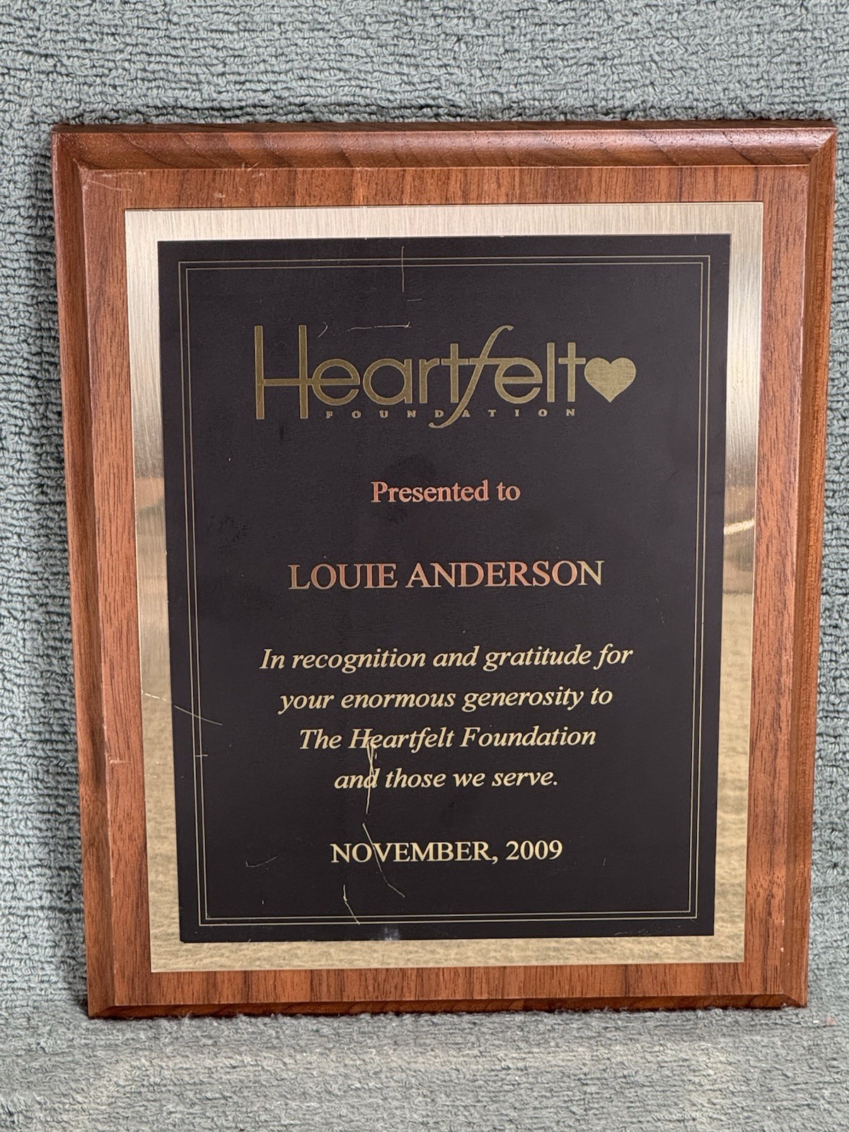 Louie Anderson Personally Owned Heartfelt Foundation 2009 Award Stand Up Comedy