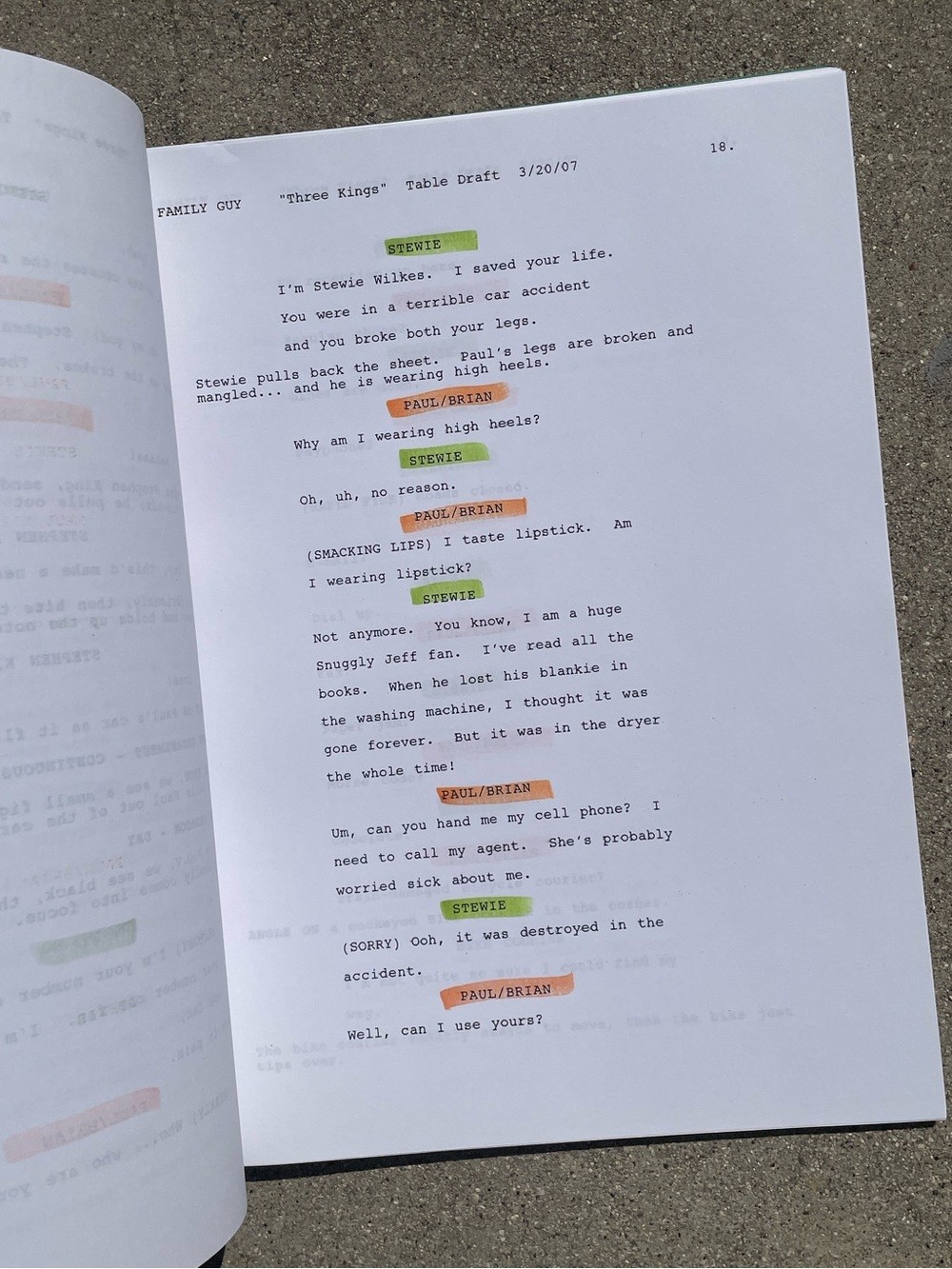 Family Guy SETH MACFARLANE 2007 Three Kings Production Draft Scripts Highlights