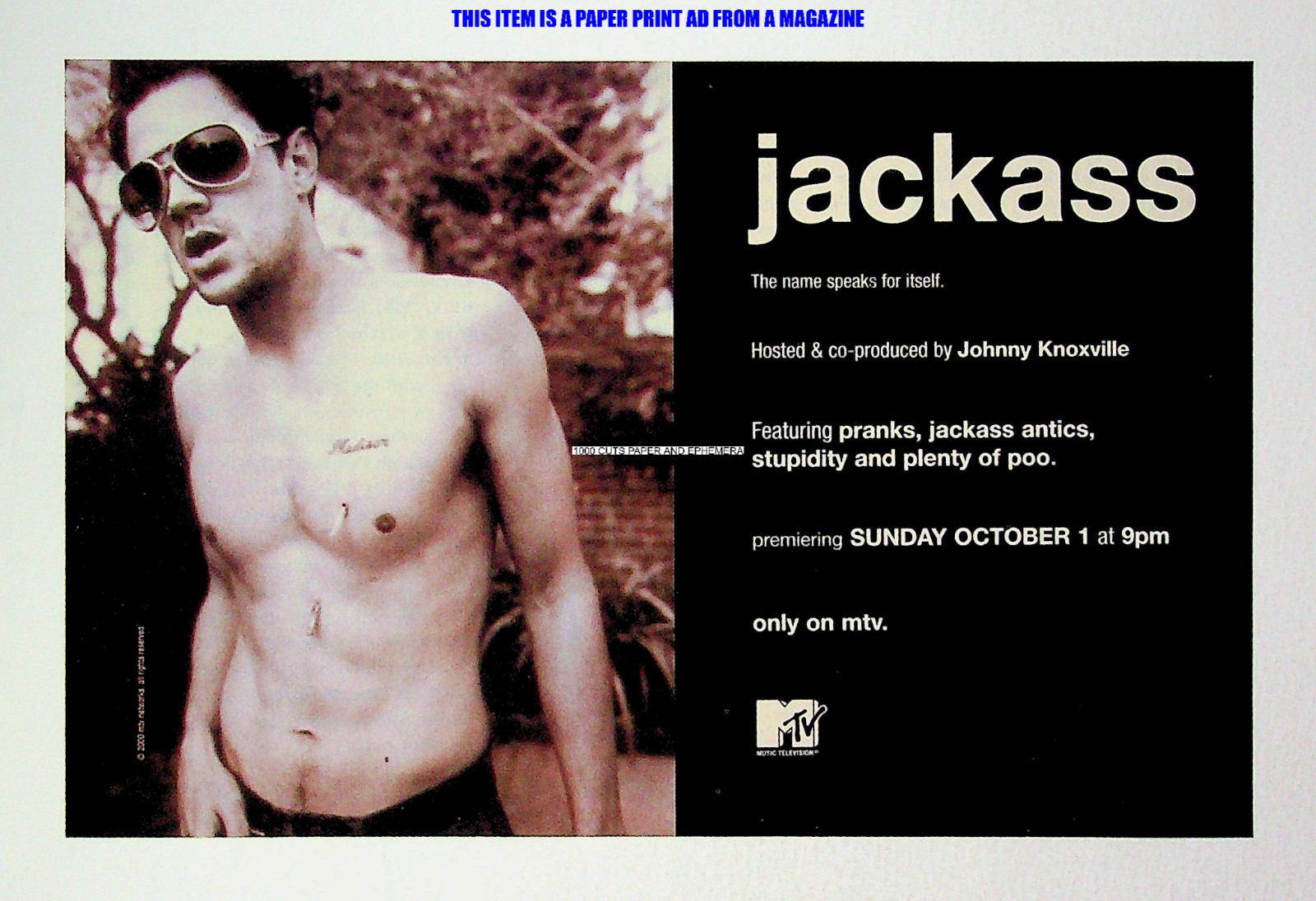 Jackass MTV TV 2000 Johnny Knoxville Trade Print Magazine Ad Poster ADVERT