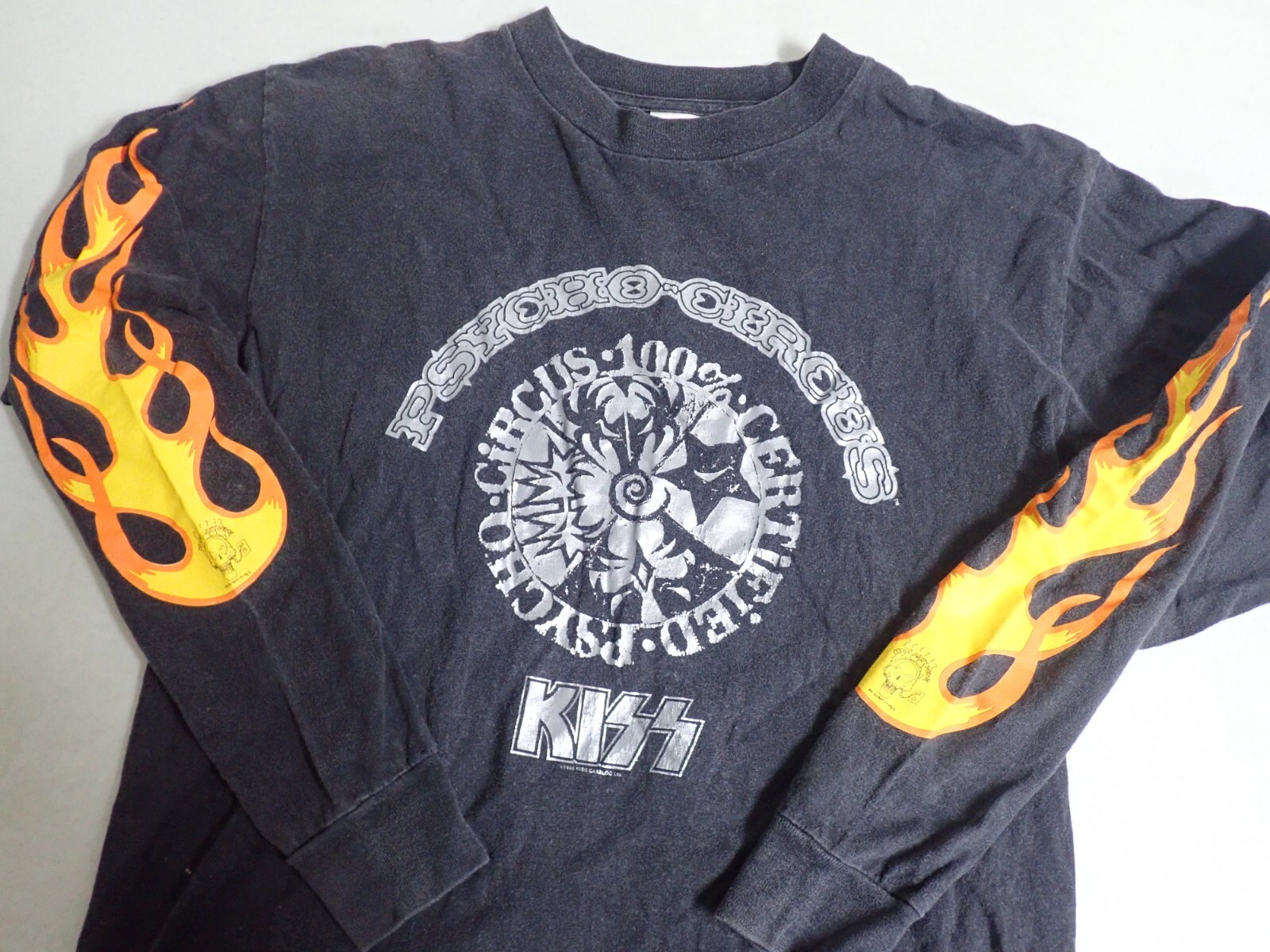 Vintage KISS Band Long Sleeve Shirt Psycho Circus Silver Foil Fire 1998 Alstyle