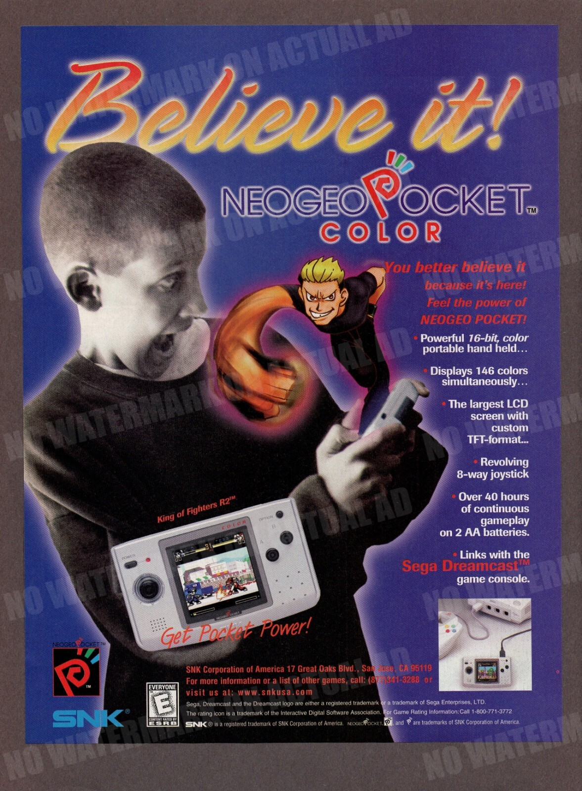 SNK Neo Geo Pocket Color 1999 Trade Print Magazine Ad King of Fighters R2 ADVERT