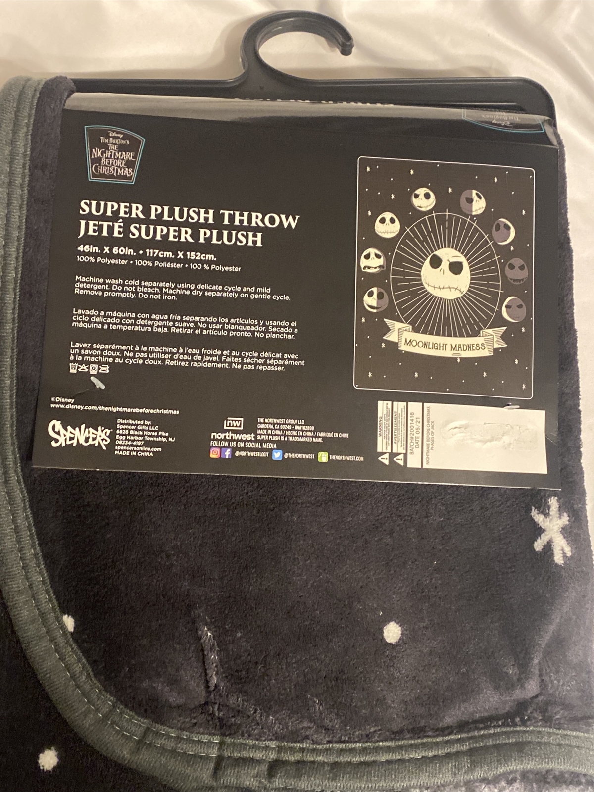 Nightmare Before Christmas Jack Skellington Moonlight Madness Throw Blanket NWT