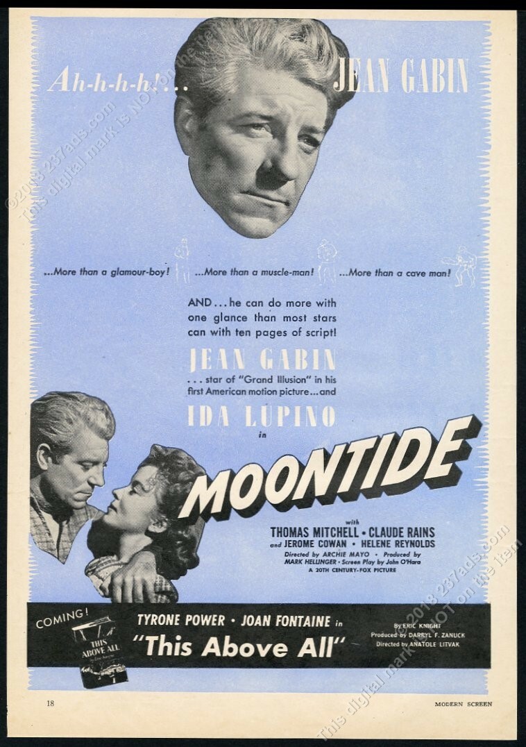 1942 Jean Gabin photo Moontide movie release vintage print ad
