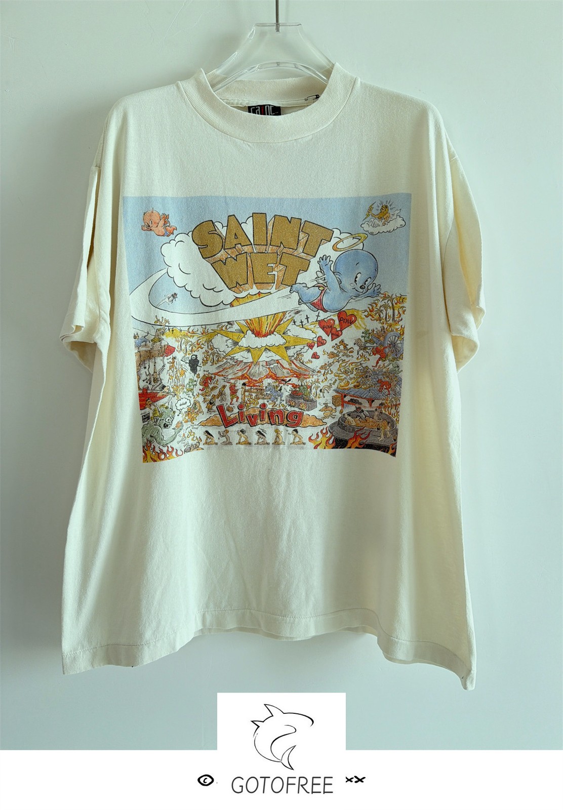 GOTOFREE WASH VINTAGE AMERICAN HIGH STREET HIP HOP TEE UNISEX T-SHIRT SUMMER TOP