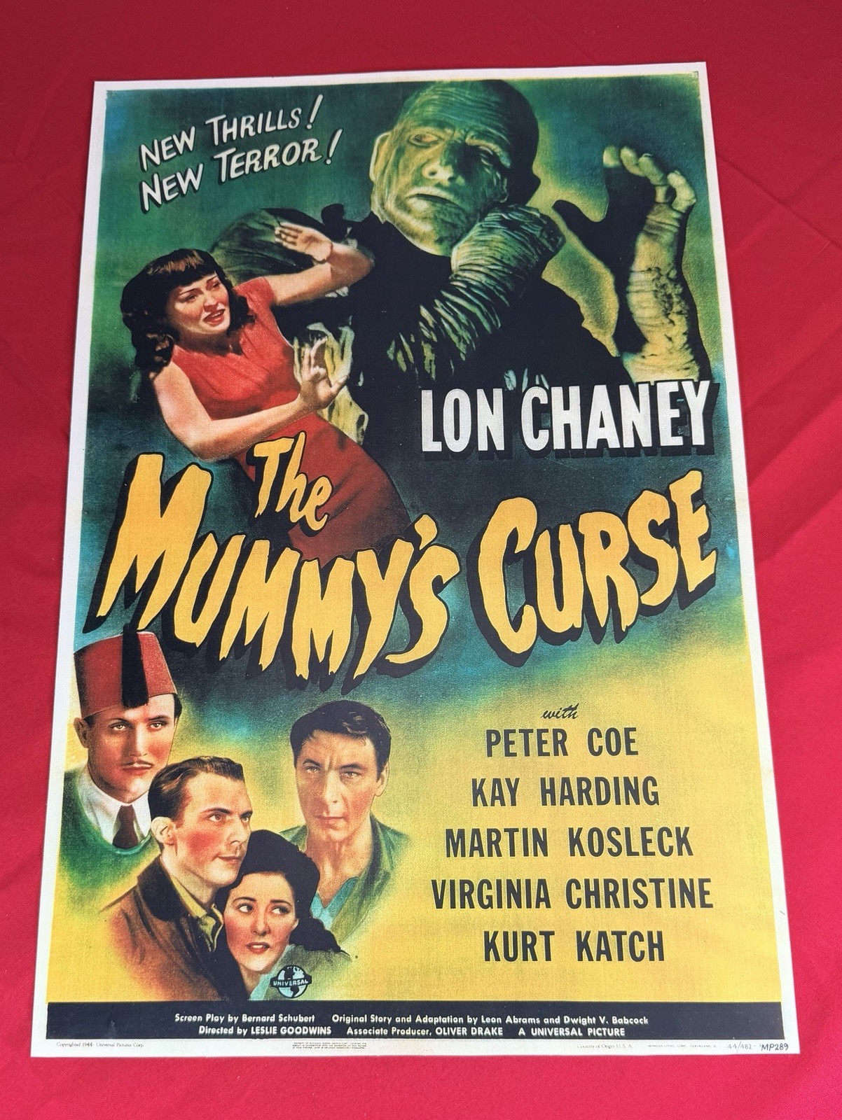 Original 1944 The Mummy’s Curse Mini Window Card Poster Lon Chaney Jr Universal