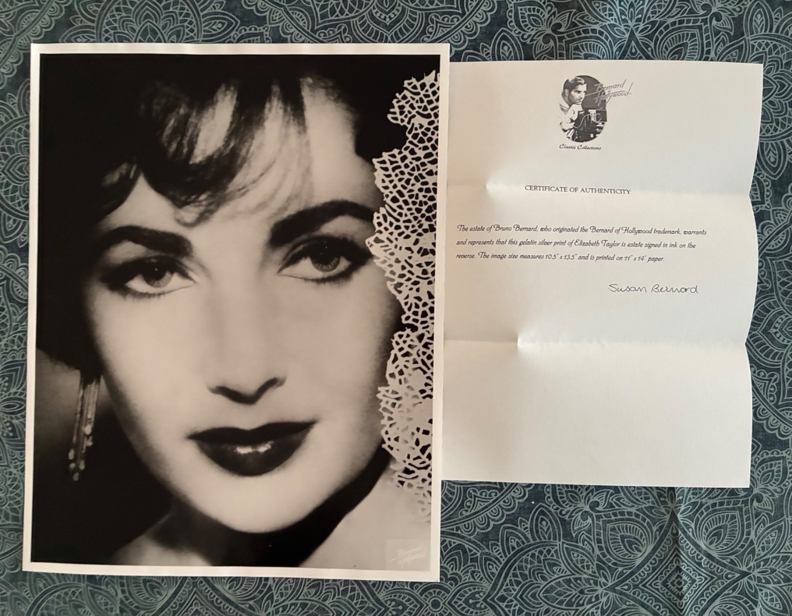 Elizabeth Taylor Close-Up Portrait Bernard of HollywoodEstate Signed Gelatin COA