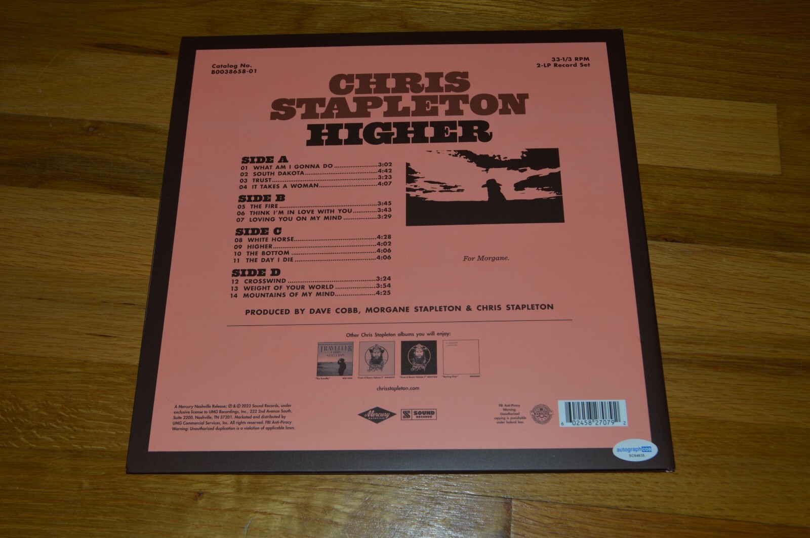 Chris Stapleton Autographed ” Higher ” Vinyl LP Cover with AUTOGRAPH Hologram