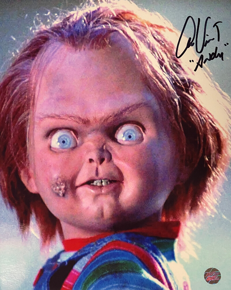 Alex Vincent signed Child’s Play 8×10 Photo Andy with Chucky- AWM Hologram