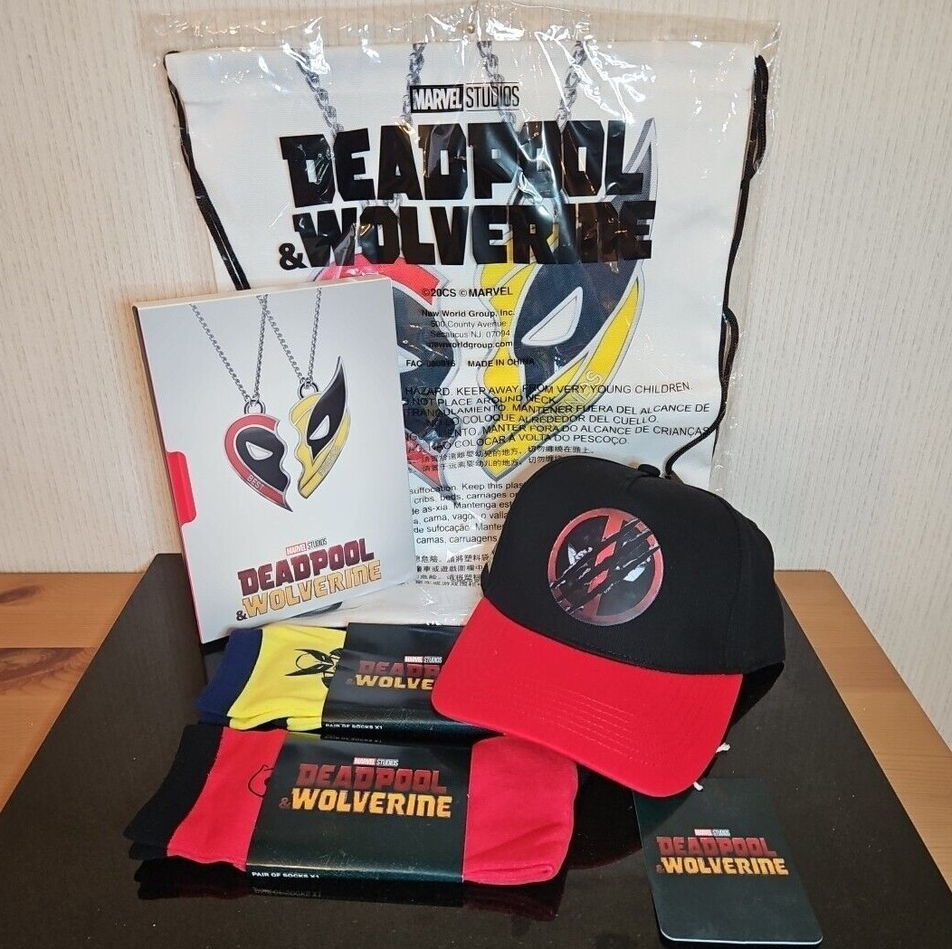 Deadpool Wolverine Movie Promo Merch BFF Hat Sling Bag Socks Notebook Bundle