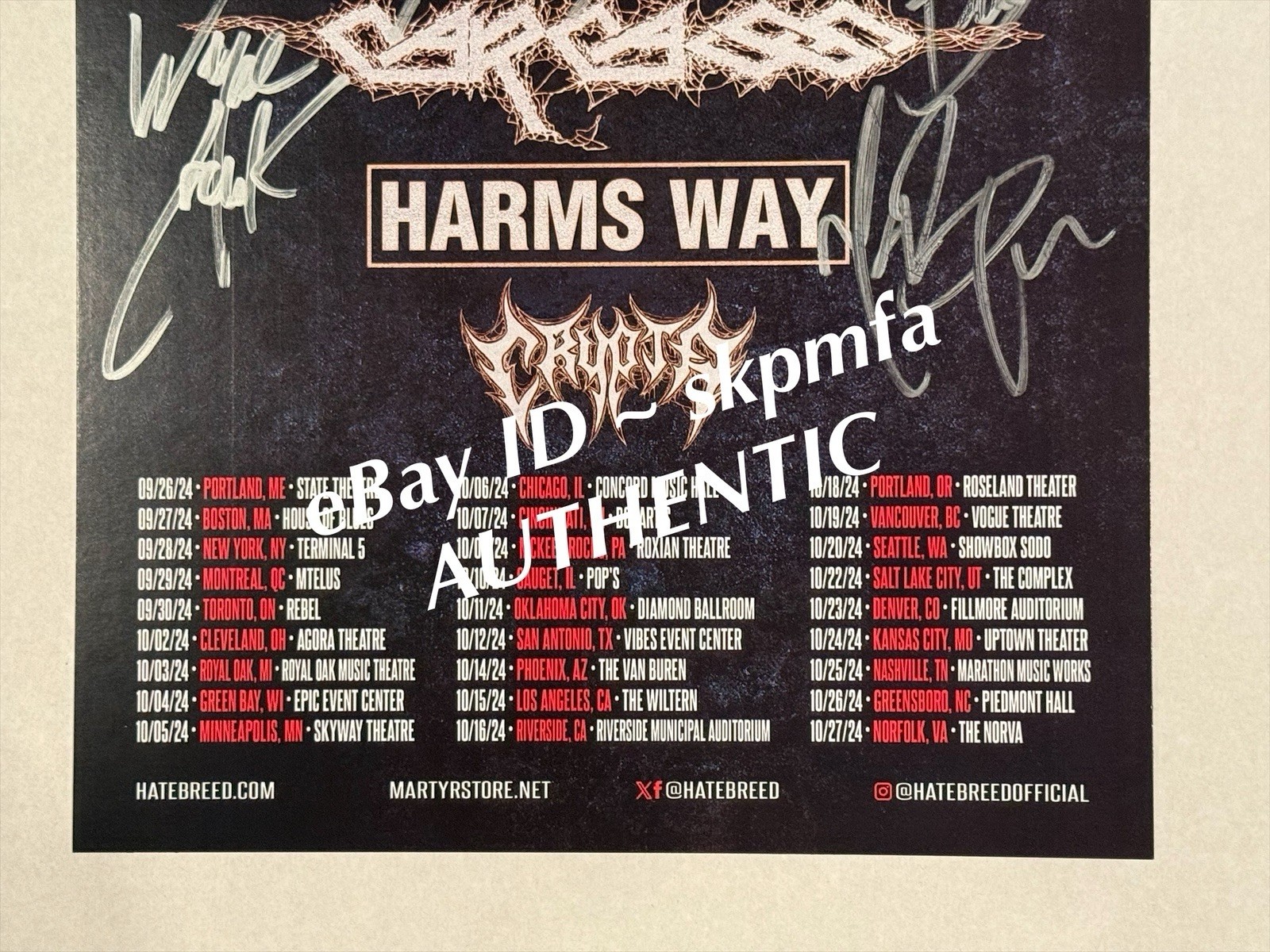 HATEBREED Framed Poster Band SIGNED 2024 Tour 11×17 💯 Official MERCH 🔥 🎤
