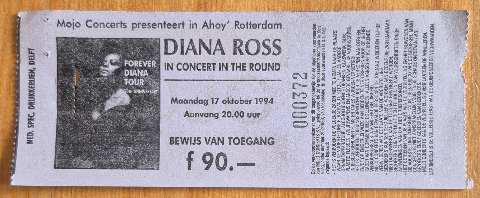 Vintage original Diana Ross concert ticket October 17, 1994 Rotterdam Holland
