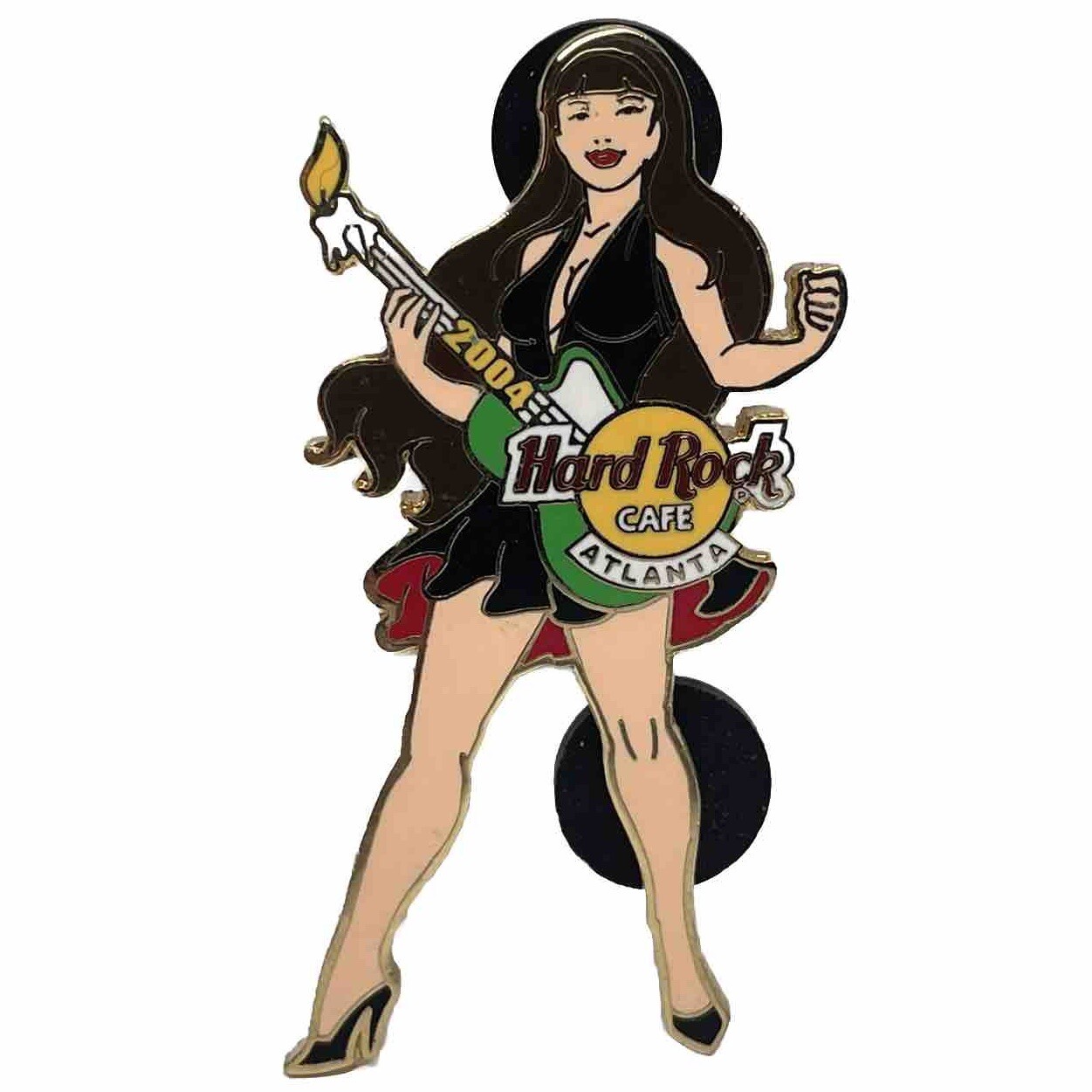 Hard Rock Cafe Atlanta 2004 Girl Rockin Guitar Pin Collectible Souvenir Gift