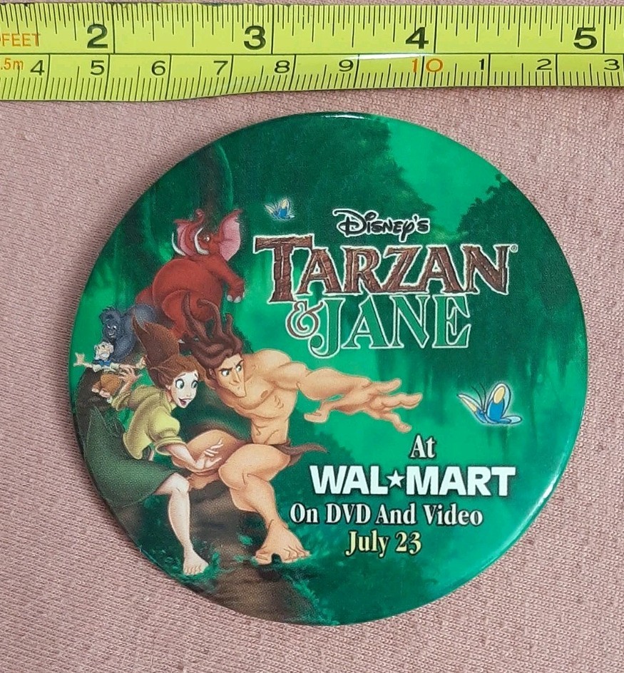Disney’s Tarzan & Jane At Wal-Mart Movie Promotional Round Button Pin Pinback