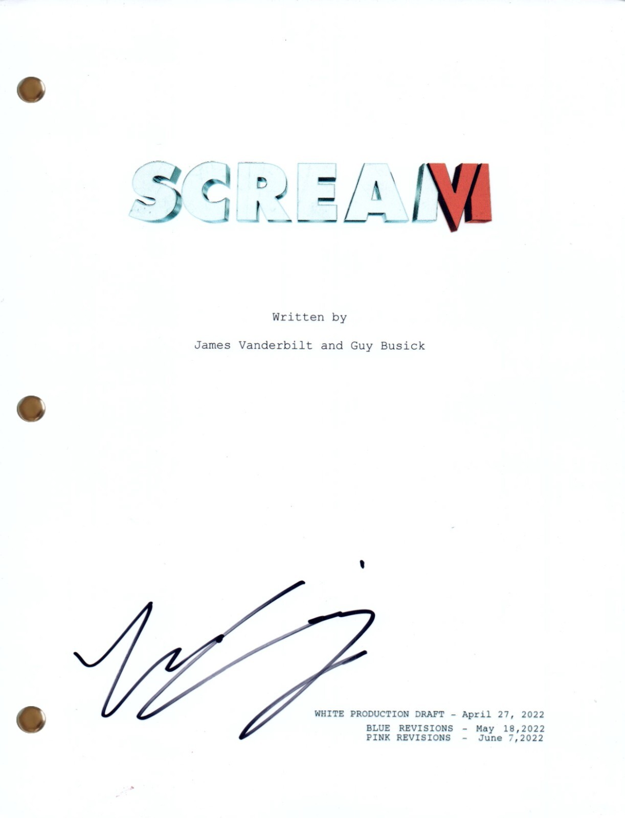 Mason Gooding SCREAM VI Signed Autograph Movie Script Full Screenplay Horror COA