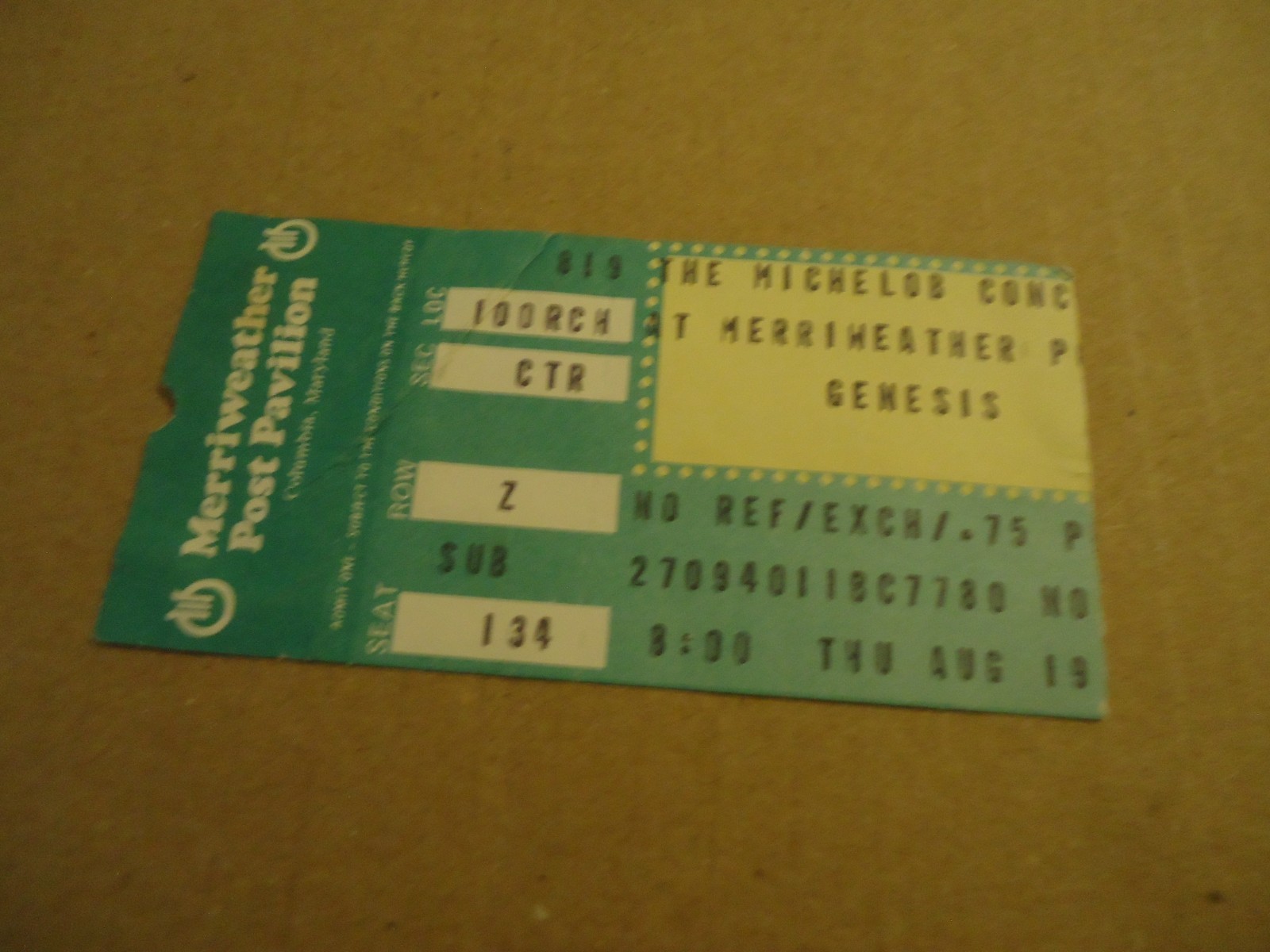 Genesis concert ticket Merriweather Post Pavillion Columbia MD 8 19 1982