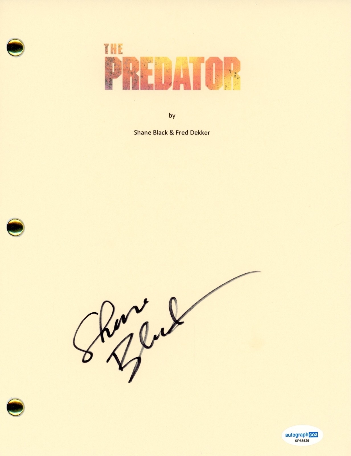 Shane Black “The Predator” Signed Autograph Full Movie Script 2018 Director ACOA