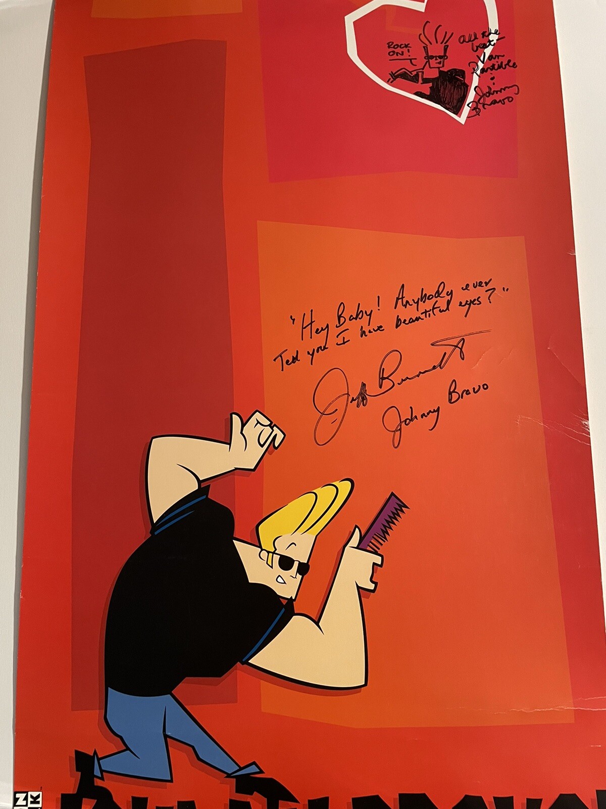 Jeff Bennett & Van Partible Signed Johnny Bravo Original Poster Auto JSA COA