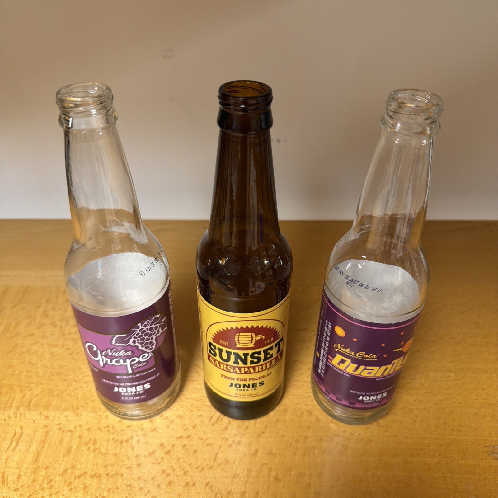 Fallout Jones 3 Empty Soda Bottles Quantum Nuka Grape Cola Sunset Sarsaparilla
