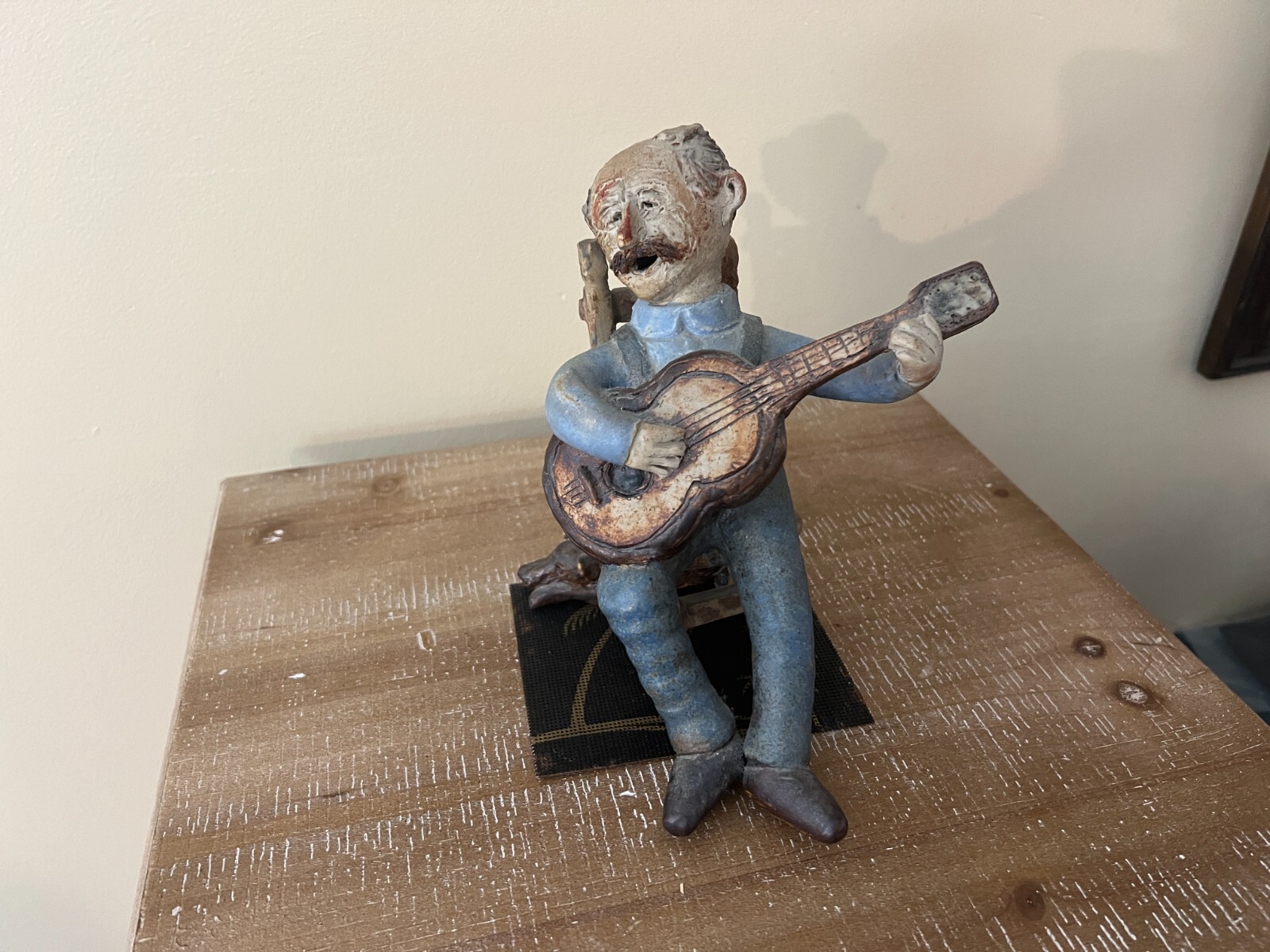 VINTAGE C1966 Guitar Player w Dog Sculpture Signed Cliff Stewart