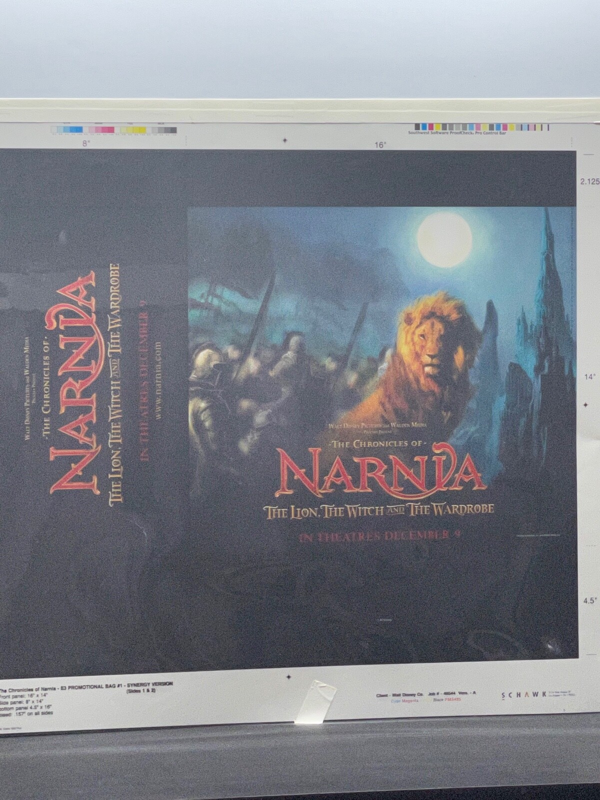 The Chronicles of Narnia Rare Test printer Proof for Swag Bags 25″ x 29″