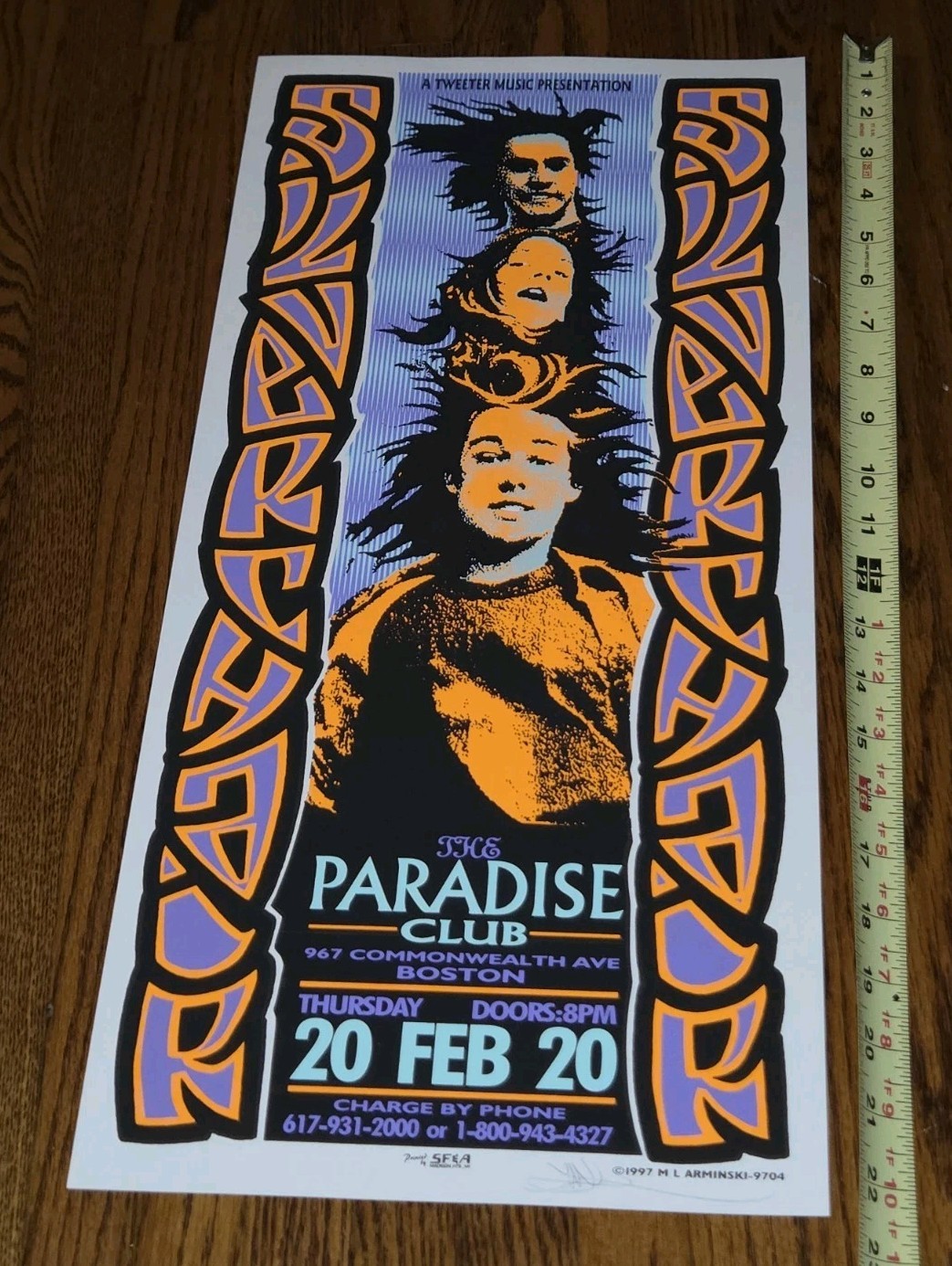 Silverchair Concert Poster Signed Mark Arminski 2-20-1997 Paradise Club Boston