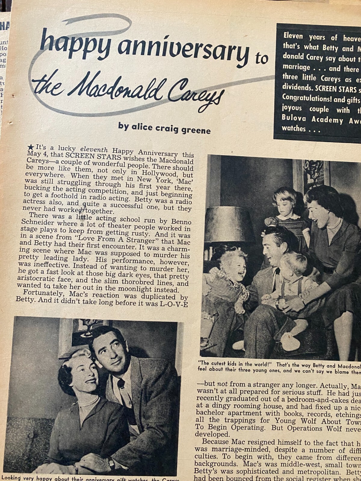 Macdonald Carey, Three Page Vintage Clipping