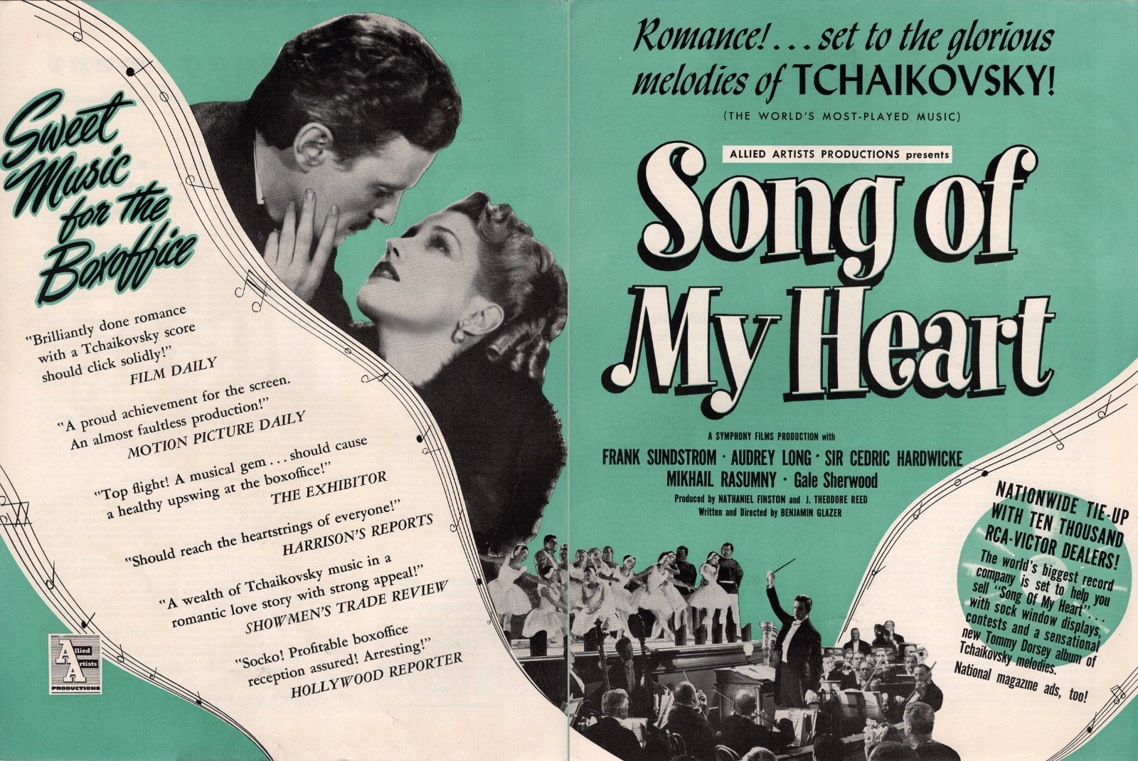 1948 Song of My Heart 2-Page Spread Tchaikovsky Allied Artists Movie Trades Ad