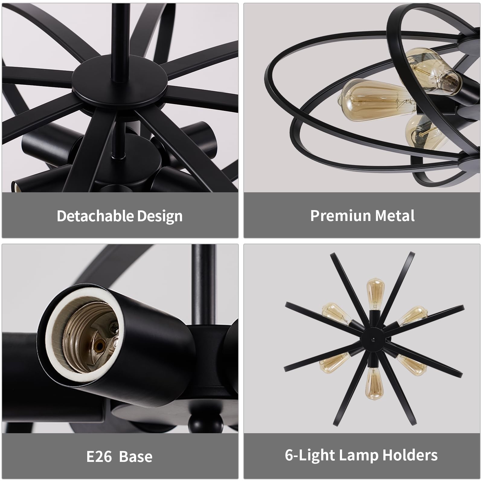 Semi Flush Mount Ceiling Light Fixture Chandelier 6-Light Kitchen Ceiling Lig…