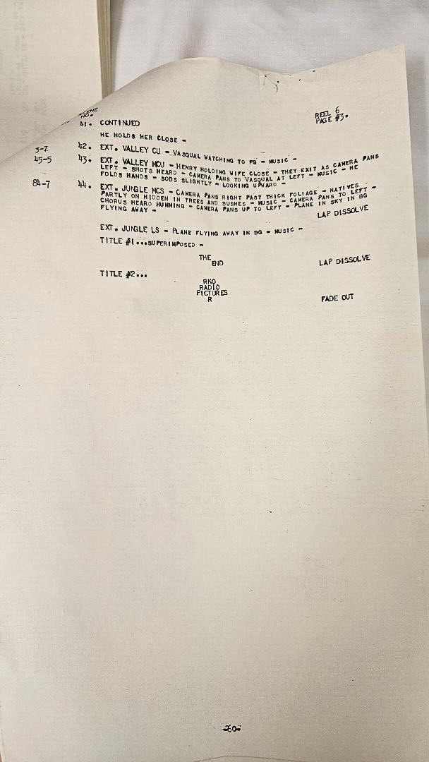 Vintage Hollywood Movie Script- Cutting Continuity on “Back From Eternity”