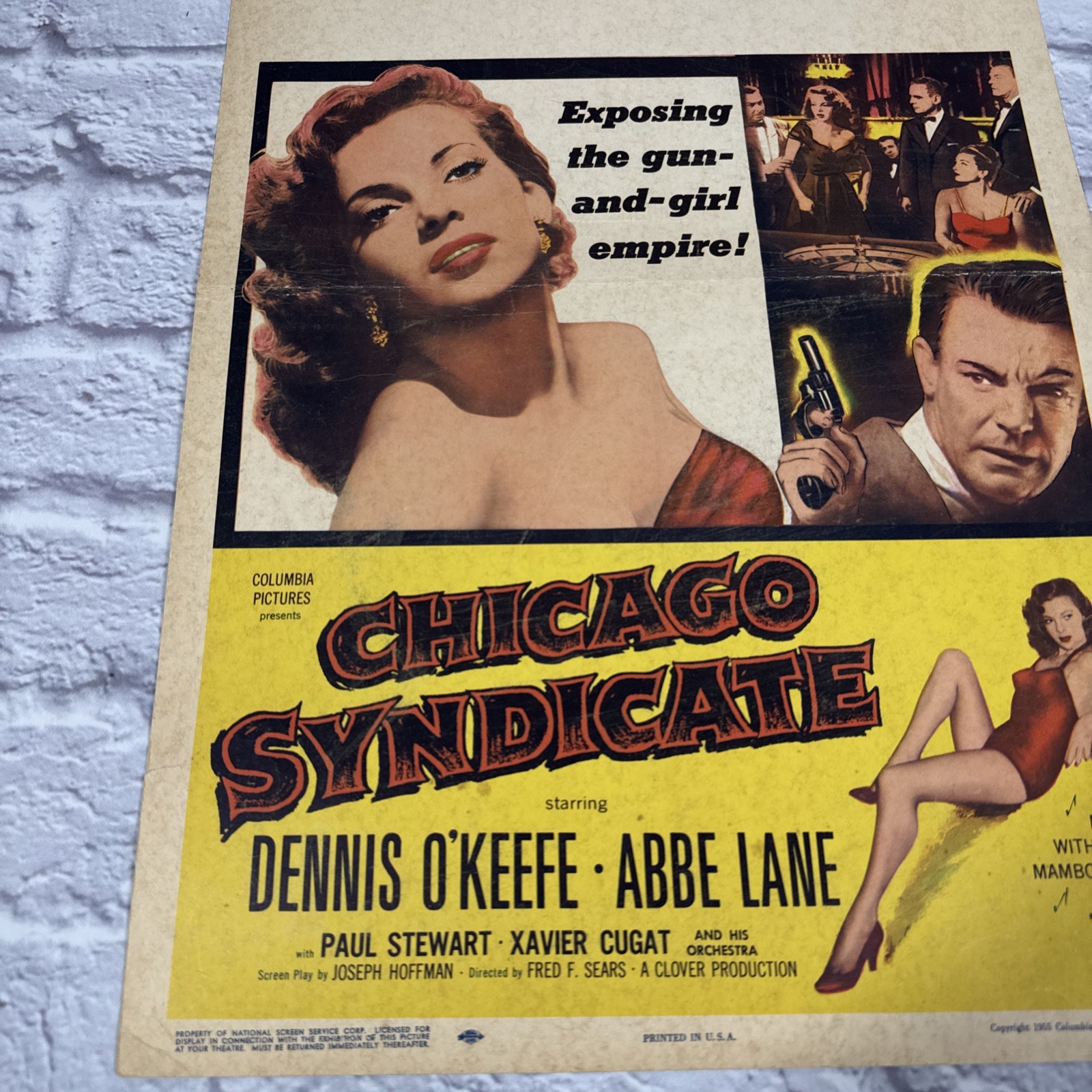 Vintage Chicago Syndicate 1955 Window Card Dennis O’Keefe Abbe Lane Movie Poster